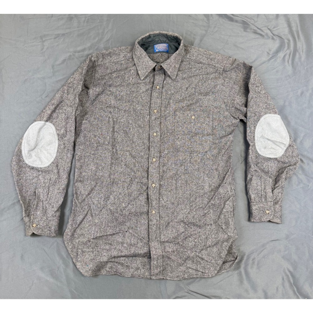 Pendleton Grey Donegal Wool Shirt Mens Large Elbow Patches Vintage Made in USA